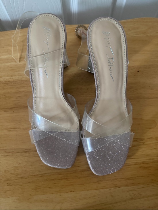 Betsey Johnson Shoes - Betsey Johnson Clear Strap Glitter Block Heel Sandals - Pink Glitter
